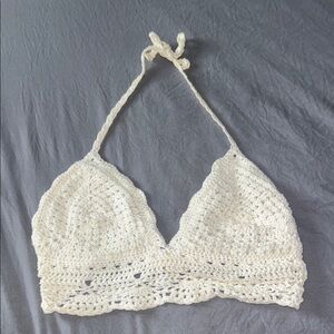 Crochet Halter Bralette - Cream